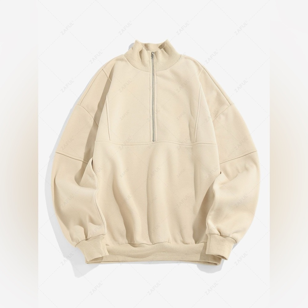 ZAFUL High Neck Half Zipper Pullover cream Sweatshirt size‎ medium NWOT
